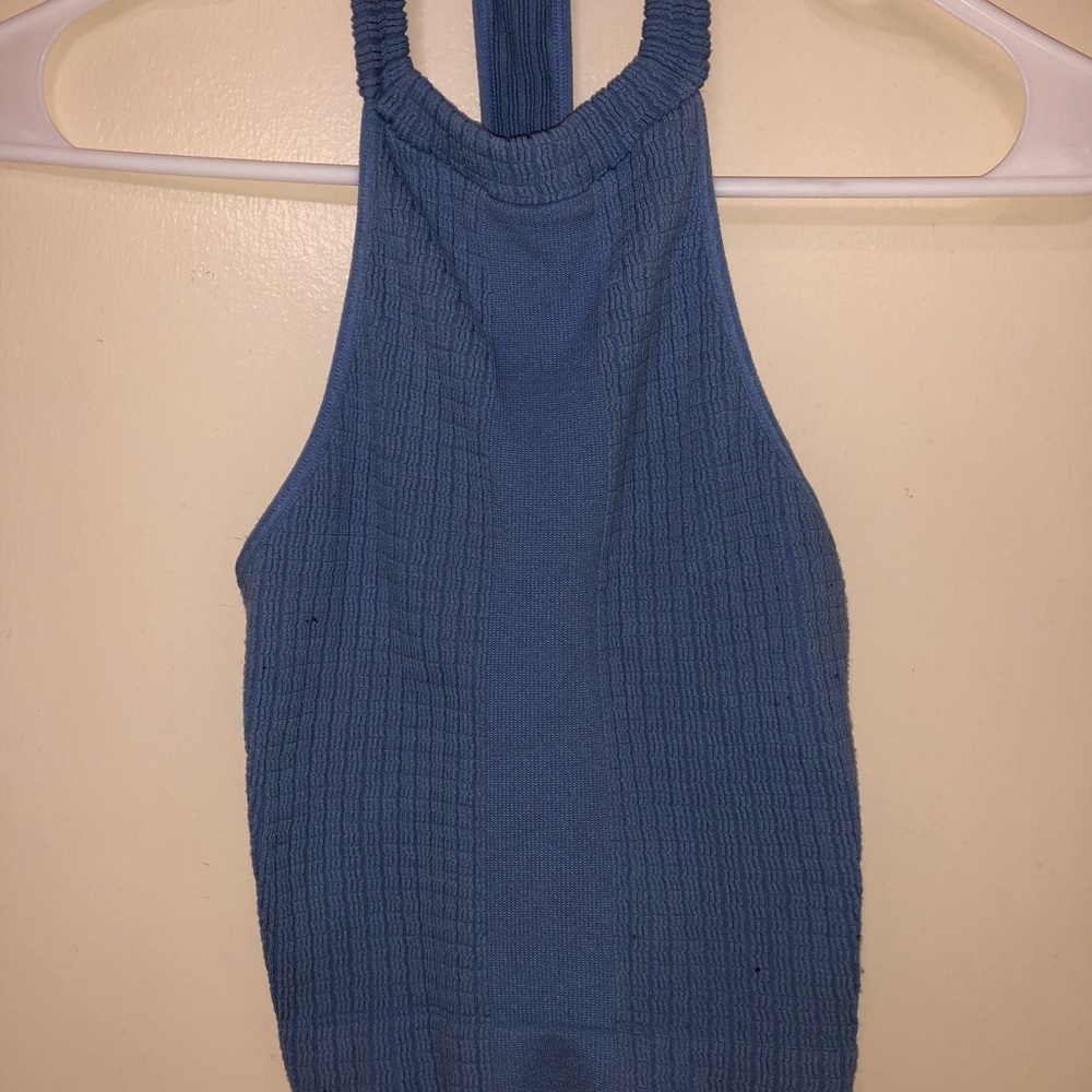 baby blue high neck crop top